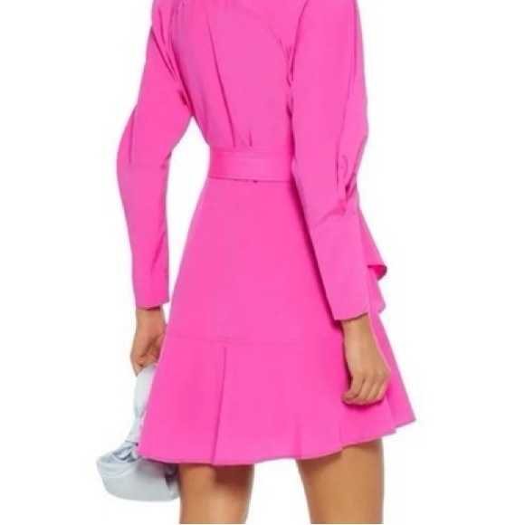 ALC Hot Pink Silk Long Puff Sleeve Ruffle Wrap Mini Dress - US 2 / XS - Picture 3 of 6